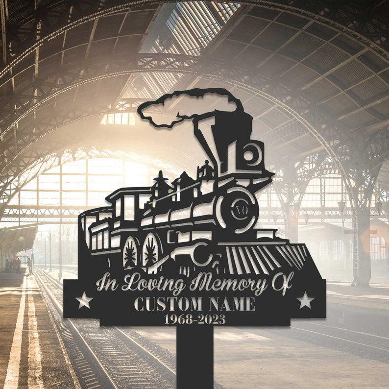 Personalized Train Memorial Garden Stake Home Decor