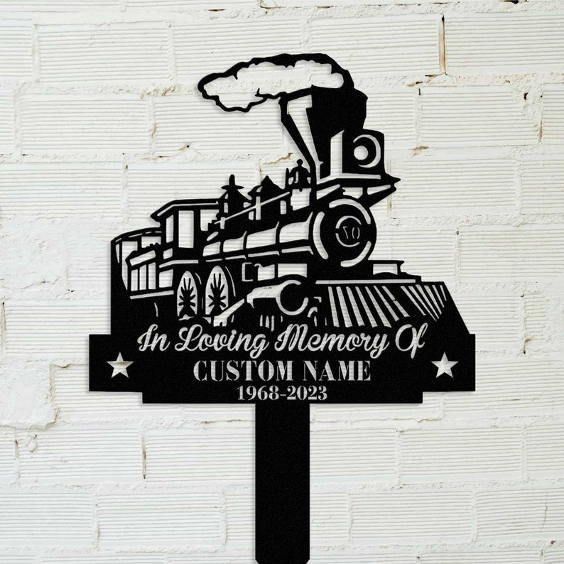 Personalized Train Memorial Garden Stake Home Decor