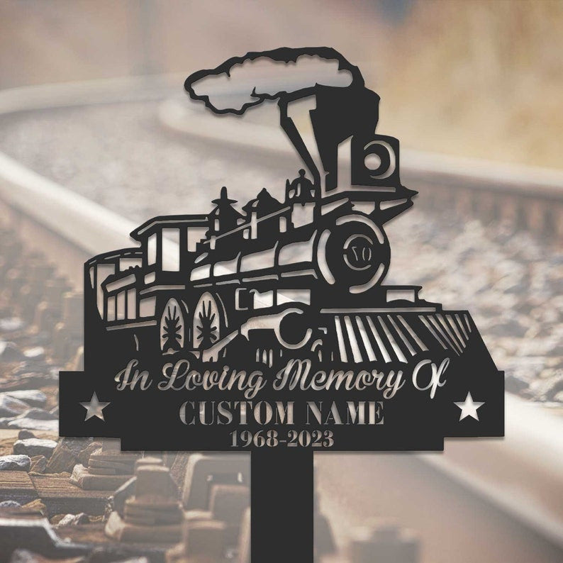 Personalized Train Memorial Garden Stake Home Decor