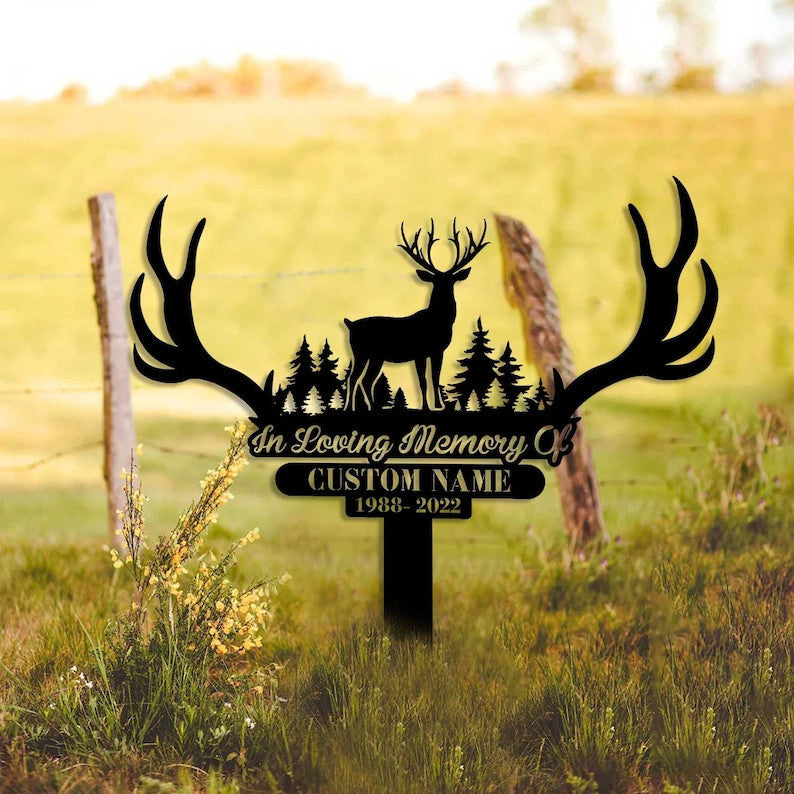 Personalized Deer Hunting Memorial Stake, Metal Stake, Sympathy Sign, Grave Marker, Remembrance Stake, Hunting loss, Dad loss, Mom Loss