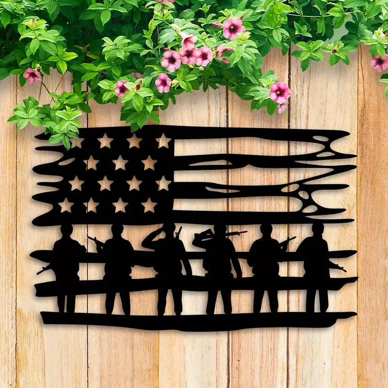 Patriotic US Soldier Metal Sign Independence Day Decor 4th of July Memorial Day