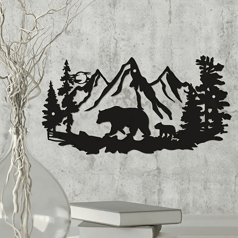 Metal Bear Wall Art Decor Forest Wall Art, Bear Metal Pictures Wall Art Hunting Wildlife Cabin Decor