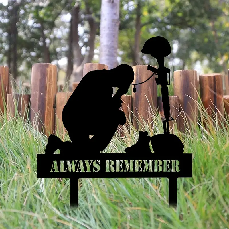 Patriotic Iron Silhouette Yard Stake - Durable Metal Art for Independence Day, 4th of July, Memorial Day, and Military Gifts - Honoring Dead Soldiers, Freedom, and USA Heritage