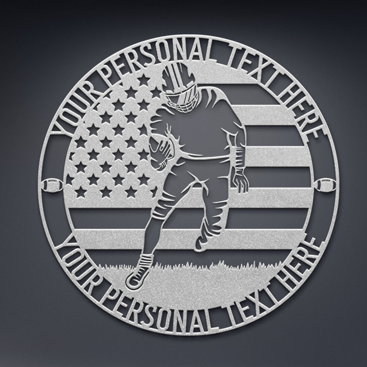 Personalized American Football Player Name Metal Sign Custom Patriotic Football Wall Decor