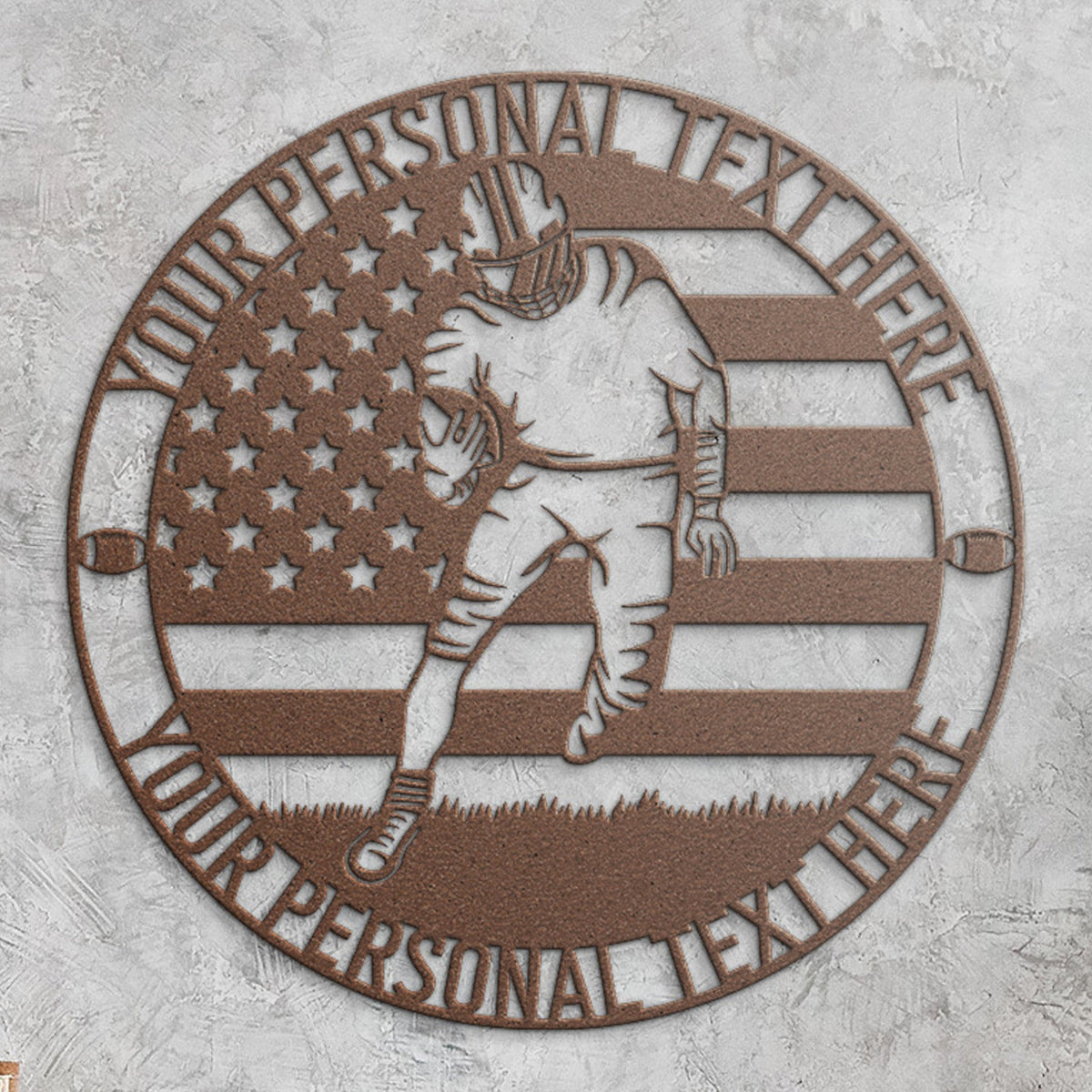 Personalized American Football Player Name Metal Sign Custom Patriotic Football Wall Decor