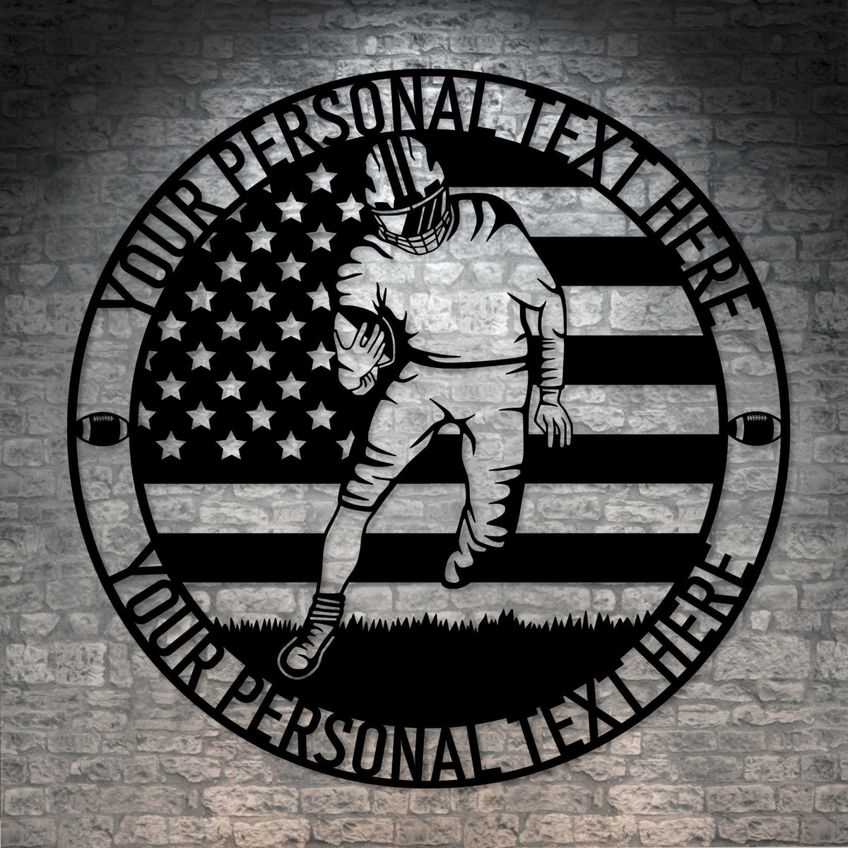 Personalized American Football Player Name Metal Sign Custom Patriotic Football Wall Decor