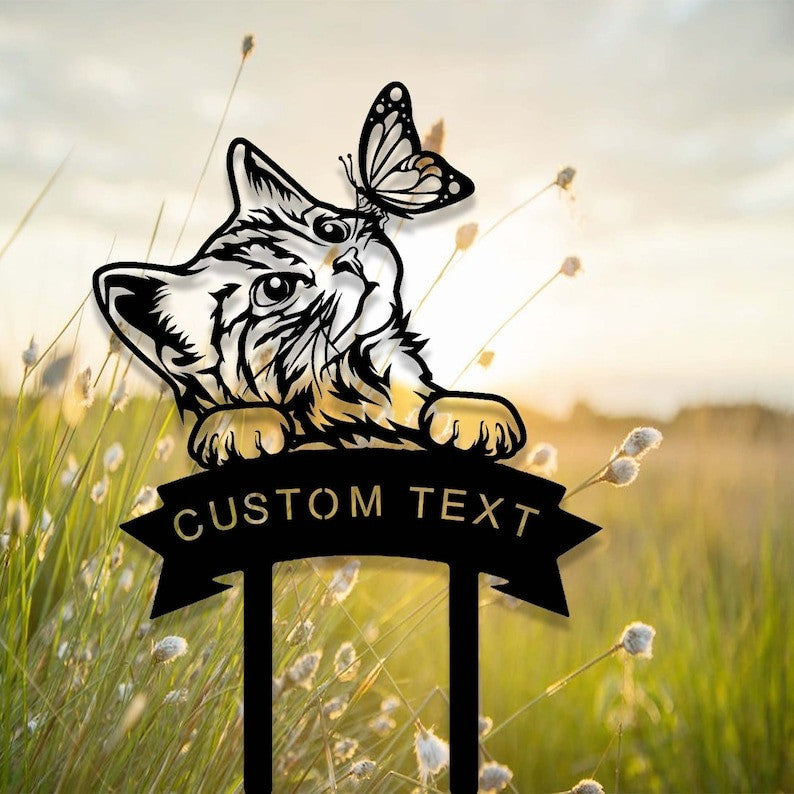 Cat With Butterfly Cat Grave Marker Garden Stakes Cat Memorial Gift Cemetery Decor Custom Metal Signs