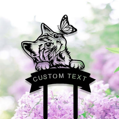 Cat With Butterfly Cat Grave Marker Garden Stakes Cat Memorial Gift Cemetery Decor Custom Metal Signs