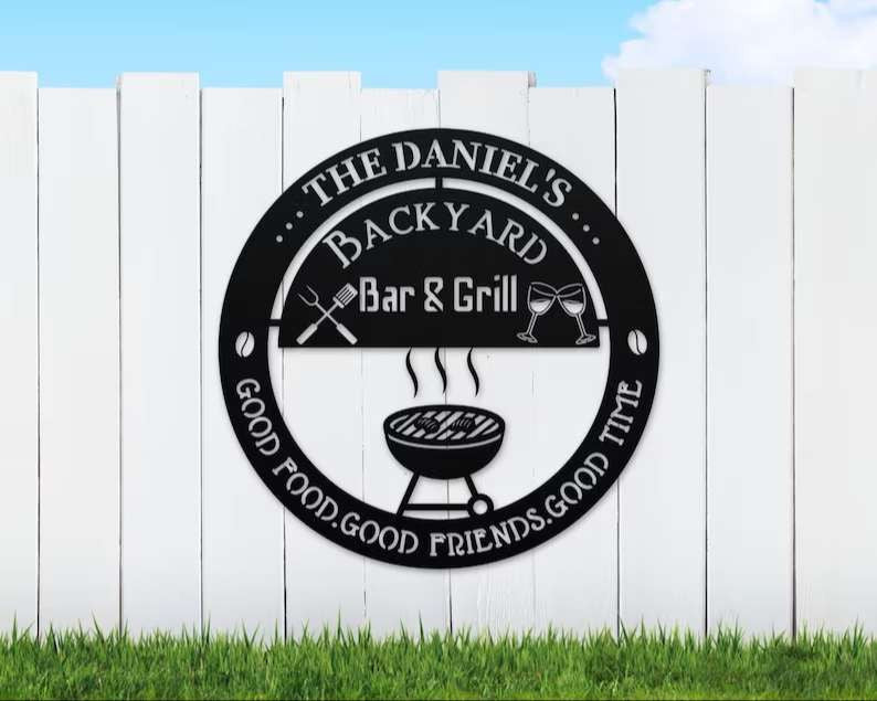 Backyard Bar And Grill Personalized Metal Sign Good Food Good Friends Good Times Chill And Grill Garden Patio Poolside Smokehouse Decor Housewarming Gift