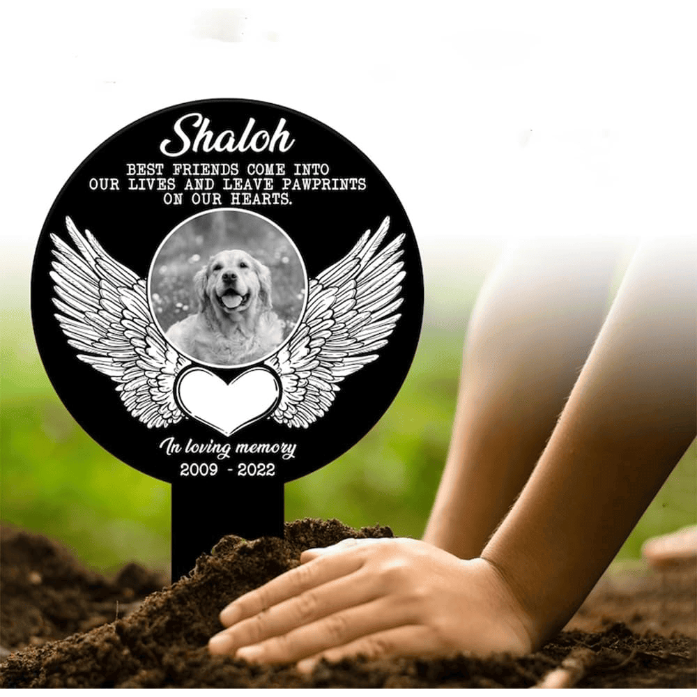 Custom Dog Cat Photo Angel Wings Pet Grave Marker Garden Stakes Pet Memorial Gift Custom Metal Signs