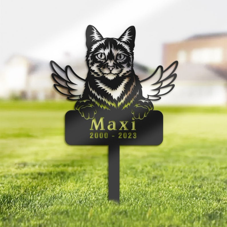 Domestic Cat Grave Marker Garden Stakes Cat Memorial Gift Cemetery Decor Custom Metal Signs