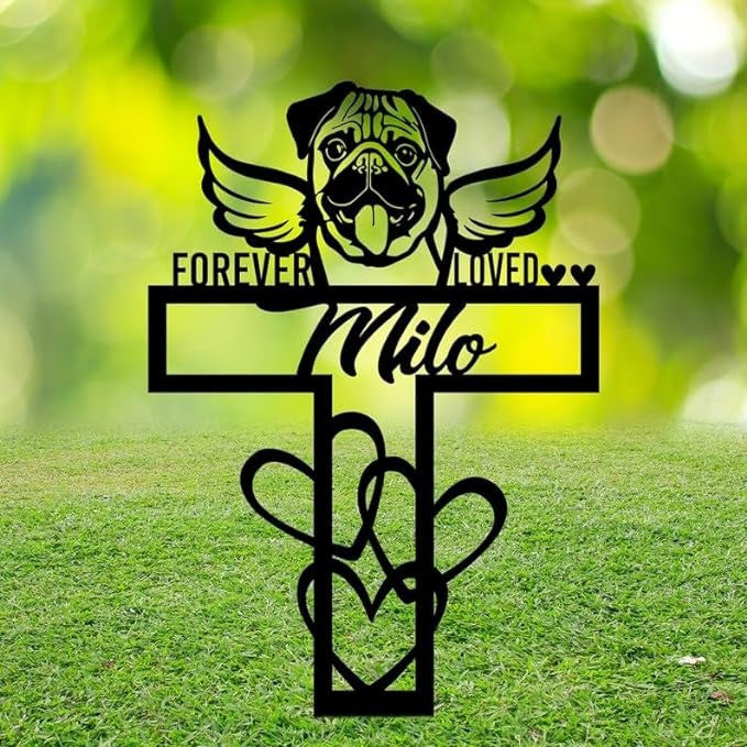 Pug Dog Grave Marker Garden Stakes Forever Loved Dog Memorial Gift Cemetery Decor Custom Metal Signs