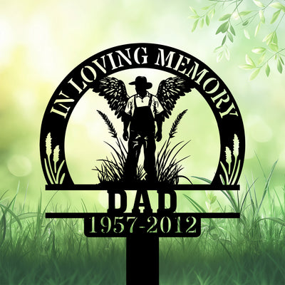 Personalized Memorial Garden Stakes Farmer With Wings Standing Grave Marker Loss Of Loved One Sympathy Gifts Farmer Cemetary Decor