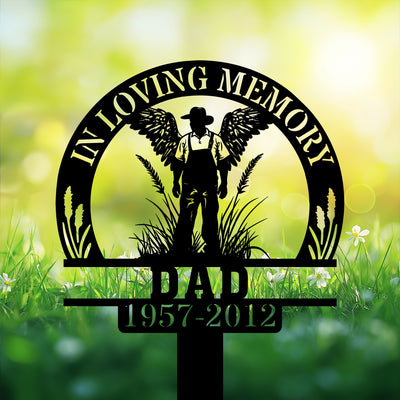 Personalized Memorial Garden Stakes Farmer With Wings Standing Grave Marker Loss Of Loved One Sympathy Gifts Farmer Cemetary Decor