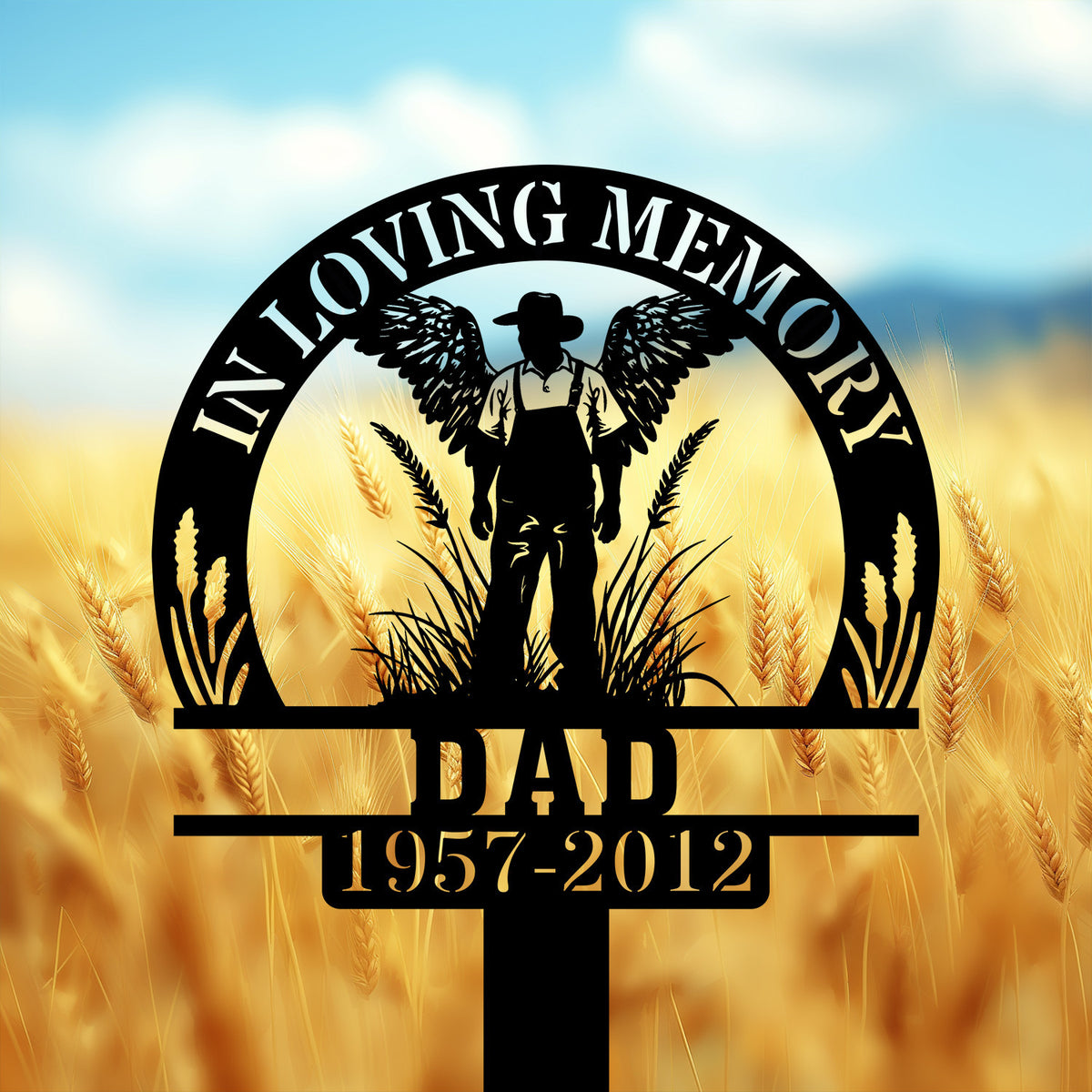 Personalized Memorial Garden Stakes Farmer With Wings Standing Grave Marker Loss Of Loved One Sympathy Gifts Farmer Cemetary Decor
