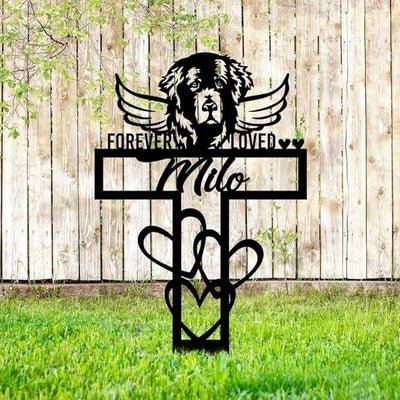 Newfoundland Dog Grave Marker Garden Stakes Forever Loved Dog Memorial Gift Cemetery Decor Custom Metal Signs