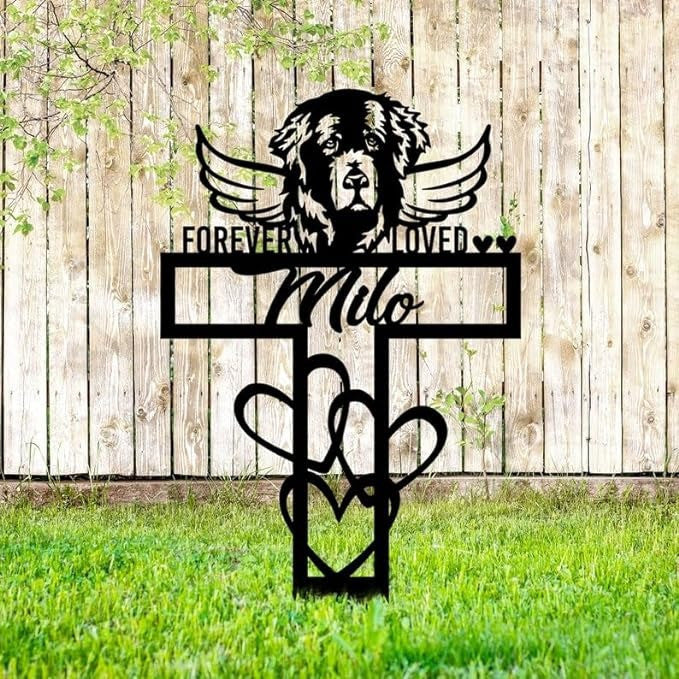 Newfoundland Dog Grave Marker Garden Stakes Forever Loved Dog Memorial Gift Cemetery Decor Custom Metal Signs