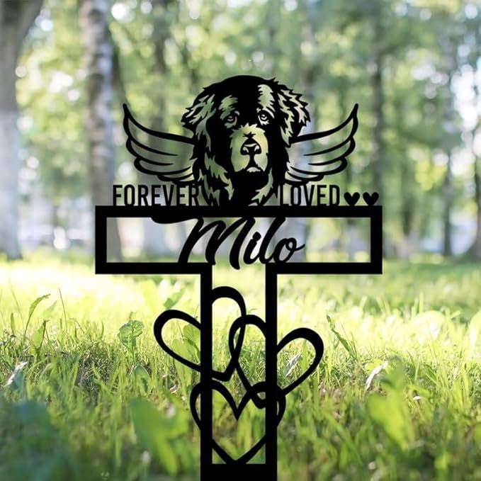 Newfoundland Dog Grave Marker Garden Stakes Forever Loved Dog Memorial Gift Cemetery Decor Custom Metal Signs