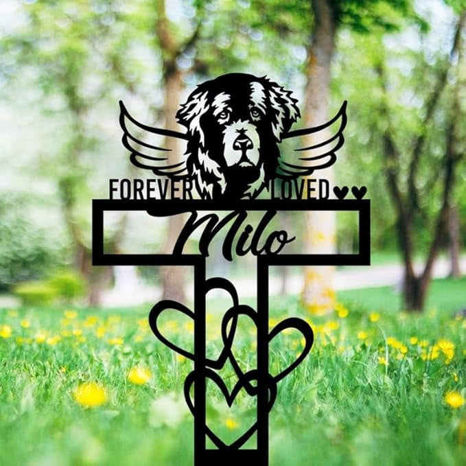 Newfoundland Dog Grave Marker Garden Stakes Forever Loved Dog Memorial Gift Cemetery Decor Custom Metal Signs