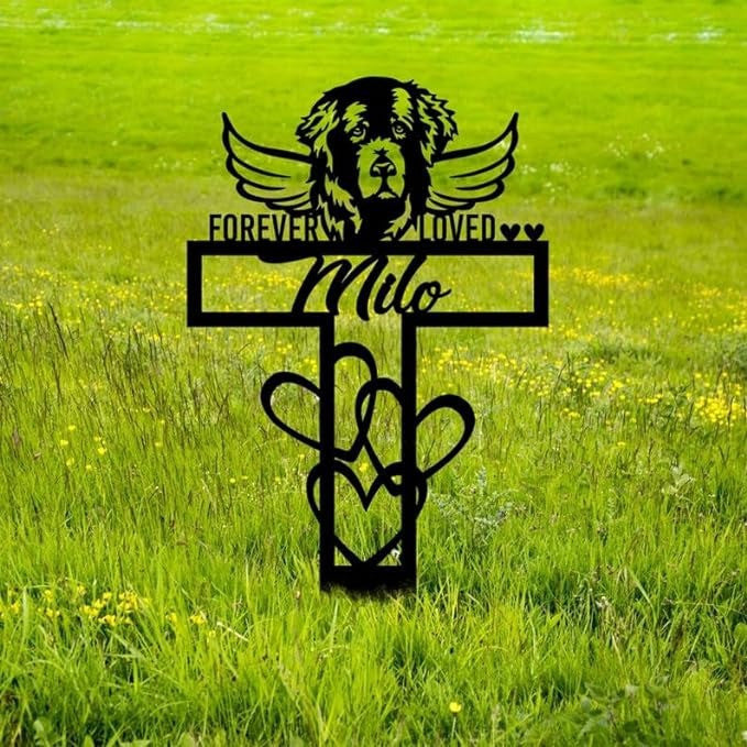 Newfoundland Dog Grave Marker Garden Stakes Forever Loved Dog Memorial Gift Cemetery Decor Custom Metal Signs