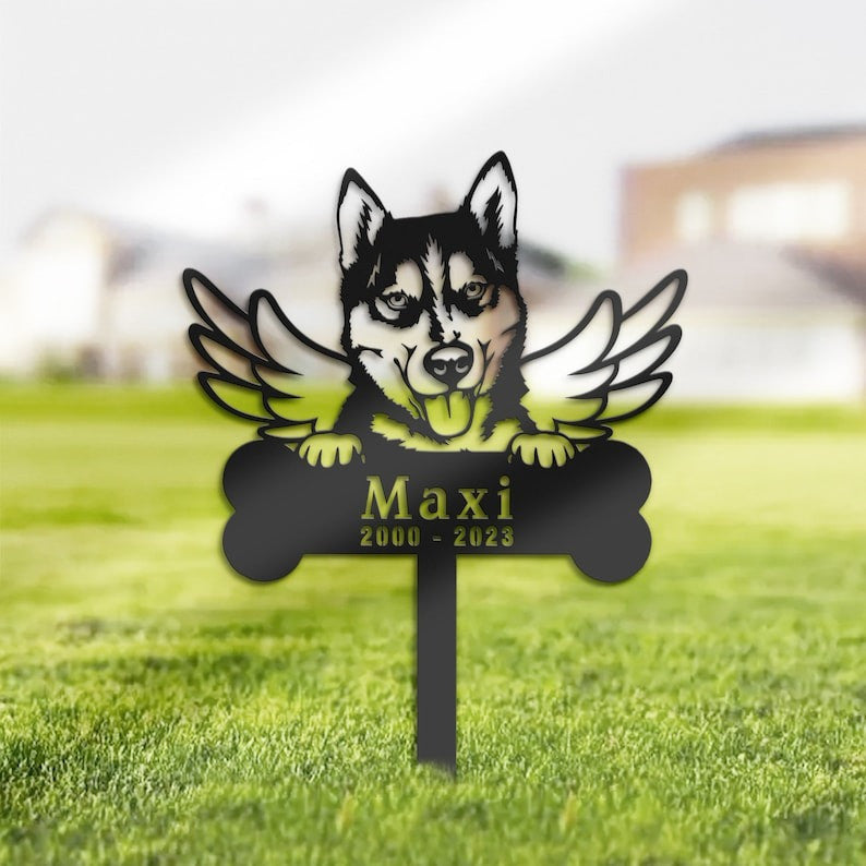 Husky Dog Grave Marker Garden Stakes Dog Memorial Gift Cemetery Decor Custom Metal Signs