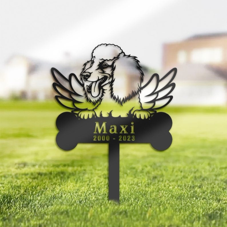 Long Hair Poodle Dog Grave Marker Garden Stakes Dog Memorial Gift Cemetery Decor Custom Metal Signs