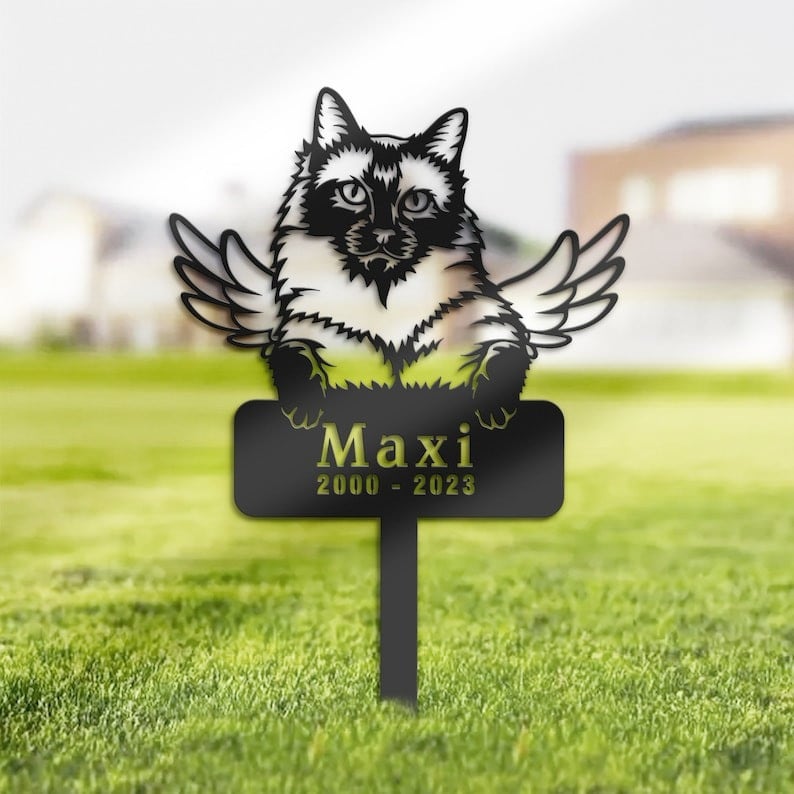 Siamese Cat Grave Marker Garden Stakes Cat Memorial Gift Cemetery Decor Custom Metal Signs