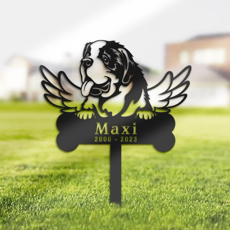 St Bernard Dog Grave Marker Garden Stakes Dog Memorial Gift Cemetery Decor Custom Metal Signs
