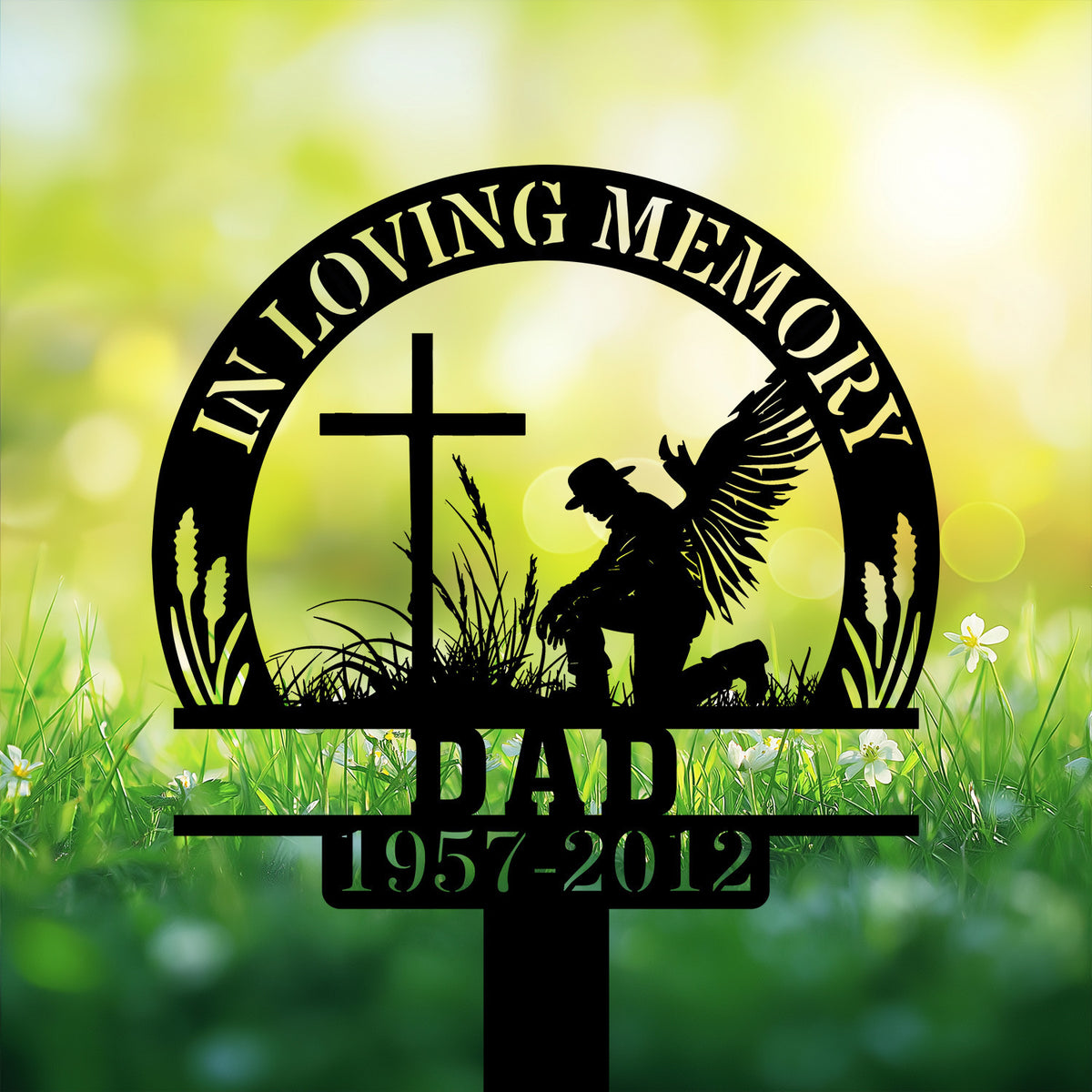 Personalized Memorial Garden Stakes In Loving Memory Farmer Kneeling At Cross Grave Marker Loss Of Loved One Sympathy Gifts Farmer Cemetary Decor