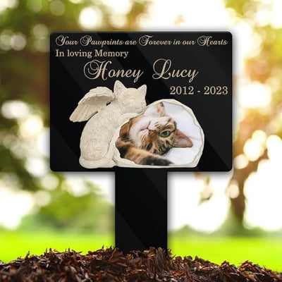 Custom Cat Photo Your Pawprints Are Forever In Our Hearts Cat Grave Marker Garden Stakes Cat Memorial Gift Custom Metal Signs