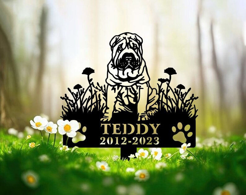 Chinese Shar-Pei Dog Grave Marker Garden Stakes Dog Sympathy Gift Cemetery Decor Memorial Custom Metal Signs