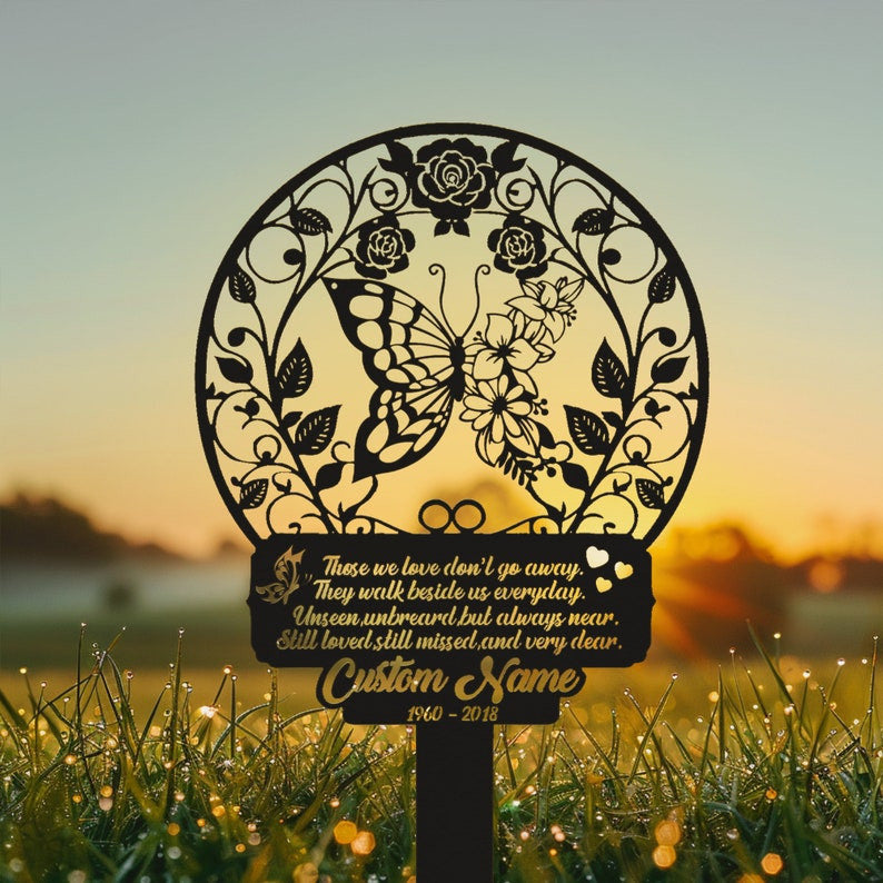 Custom Butterfly Memorial Sign With Stake, Memorial Marker, Metal Garden Marker, Metal Name Plate, Metal Memorial Marker, Tree Plaque Marker