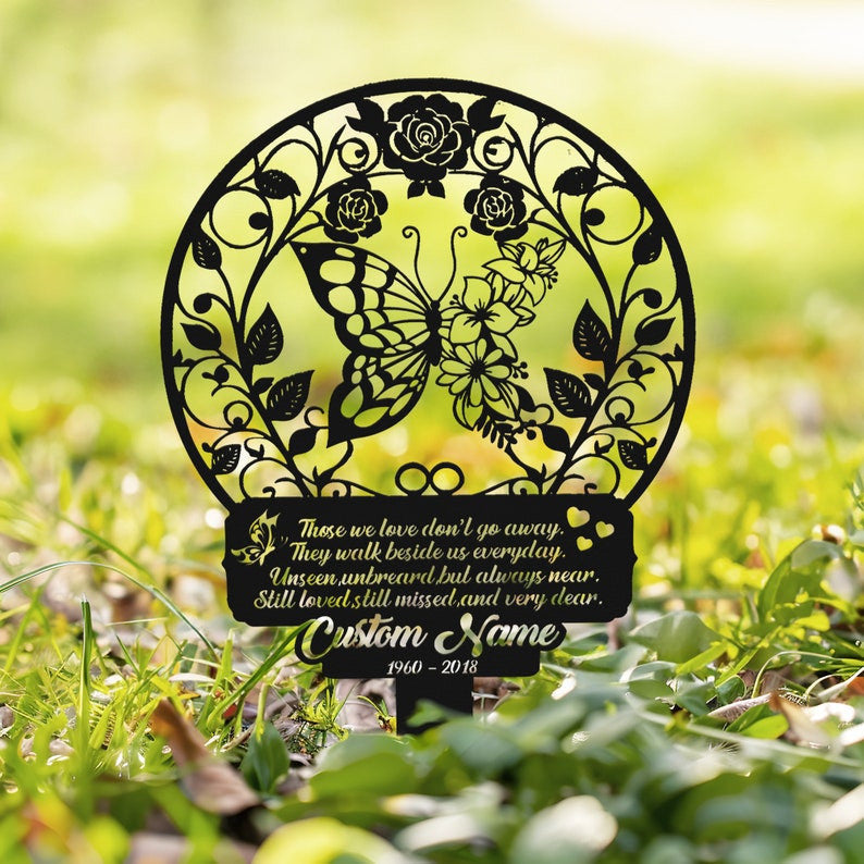 Custom Butterfly Memorial Sign With Stake, Memorial Marker, Metal Garden Marker, Metal Name Plate, Metal Memorial Marker, Tree Plaque Marker