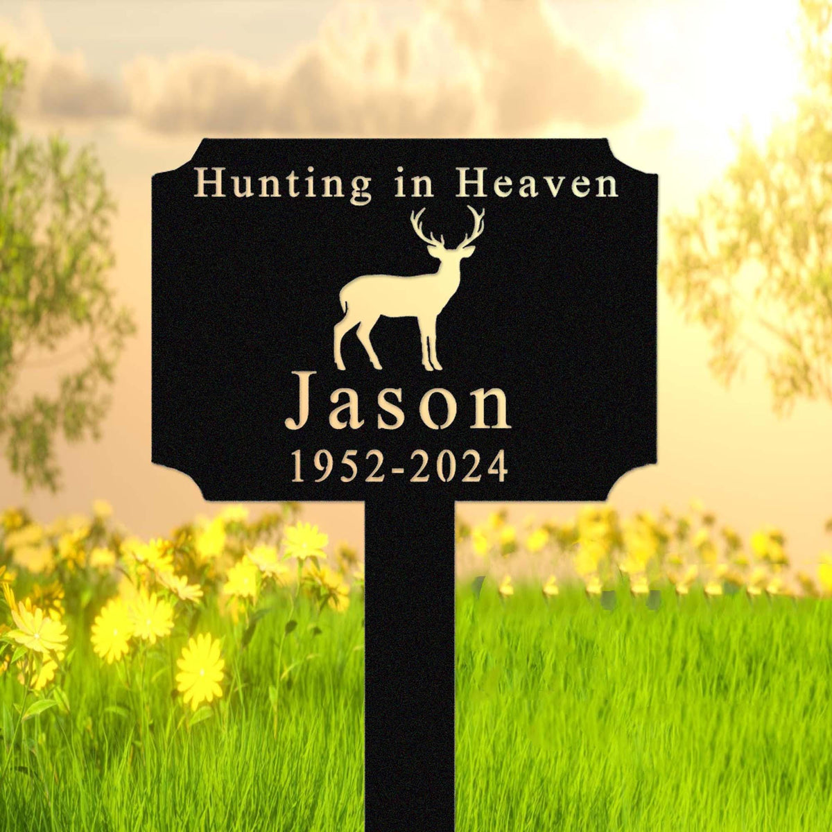Personalized Metal Hunter Memorial Stakehunting In Heaven Garden Stakecustom Deer Hunting Memorial Signgrave Markerdad Loss Stake