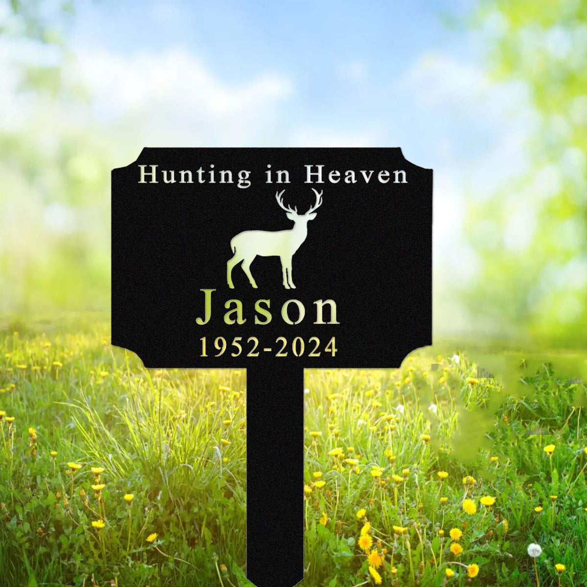 Personalized Metal Hunter Memorial Stakehunting In Heaven Garden Stakecustom Deer Hunting Memorial Signgrave Markerdad Loss Stake