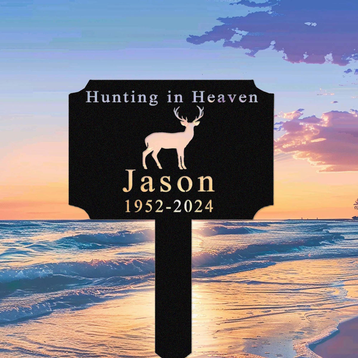 Personalized Metal Hunter Memorial Stakehunting In Heaven Garden Stakecustom Deer Hunting Memorial Signgrave Markerdad Loss Stake