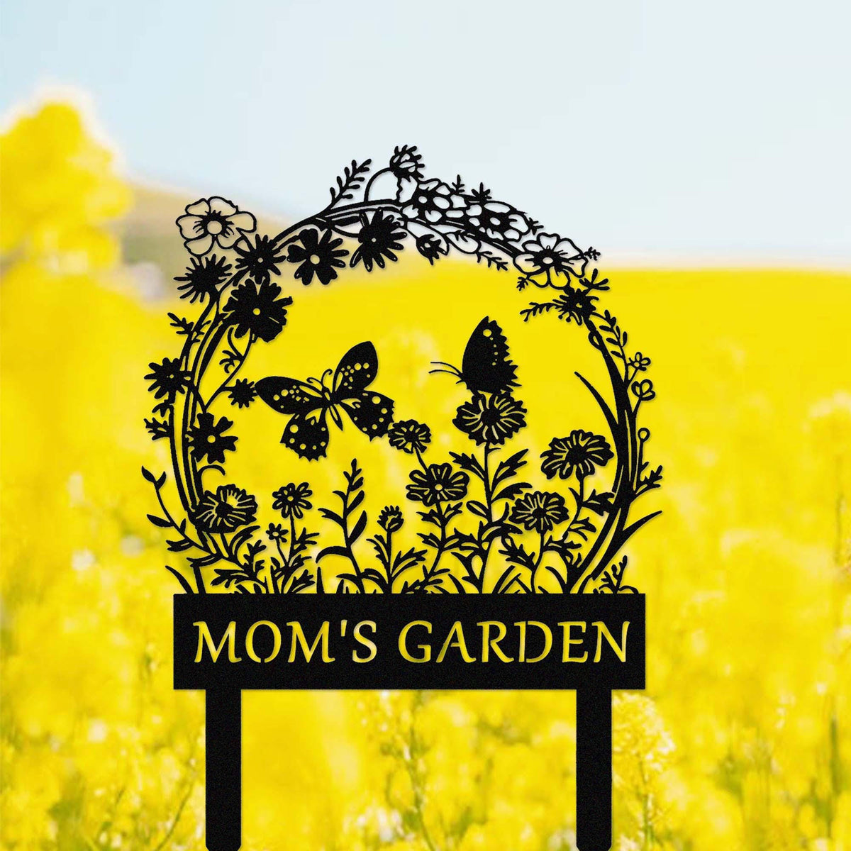 Personalized Metal Garden Stake With Flowers Butterflycustom Garden Name Signfloral Garden Signoutdoor Garden Decormetal Garden Art