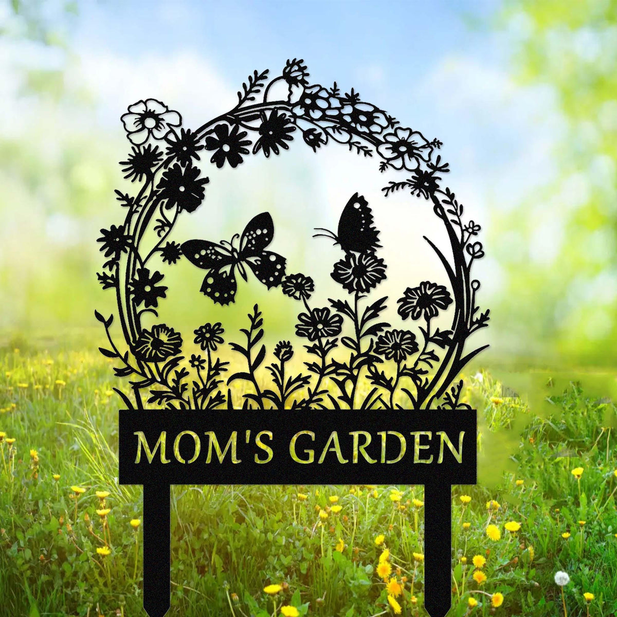 Personalized Metal Garden Stake With Flowers Butterflycustom Garden Name Signfloral Garden Signoutdoor Garden Decormetal Garden Art