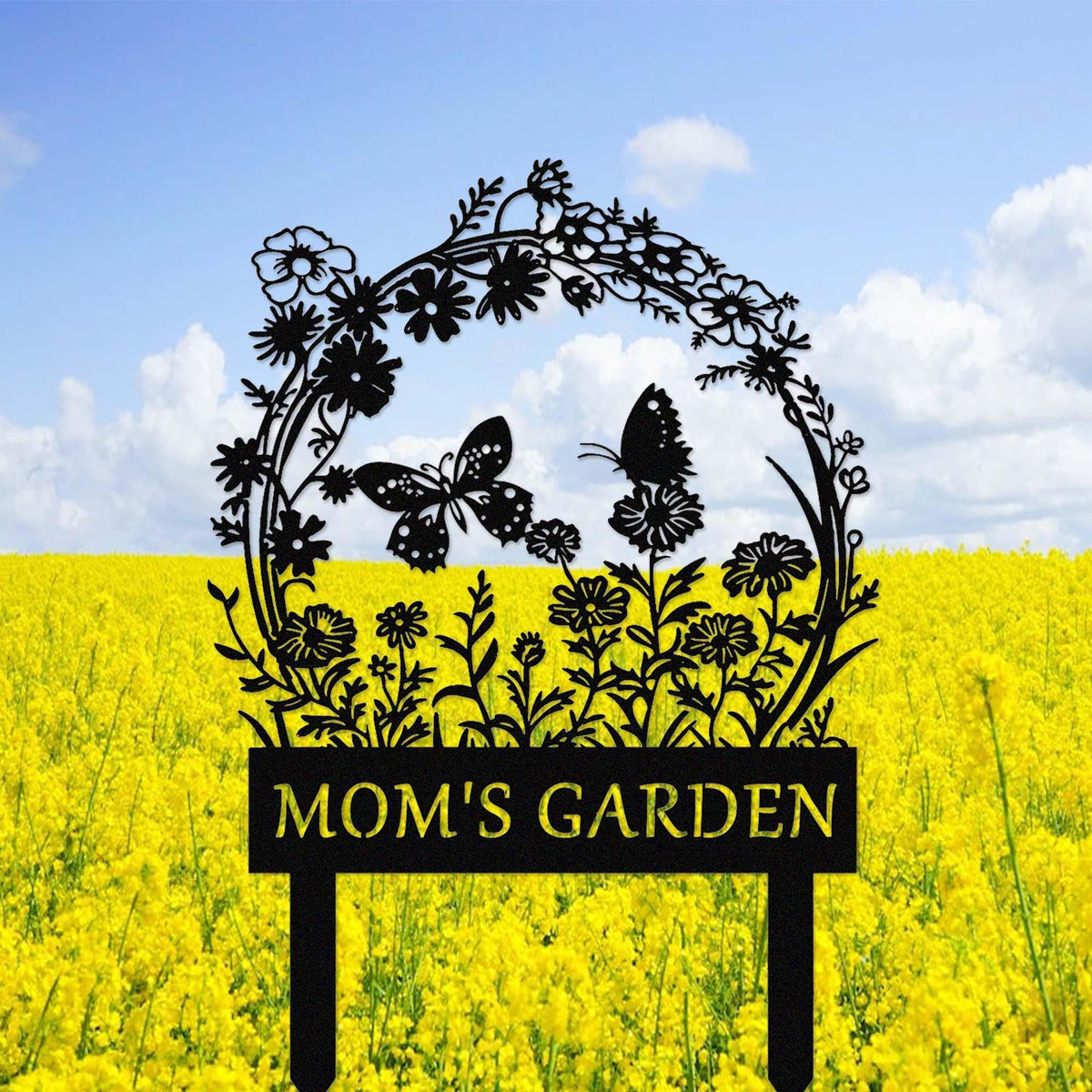 Personalized Metal Garden Stake With Flowers Butterflycustom Garden Name Signfloral Garden Signoutdoor Garden Decormetal Garden Art
