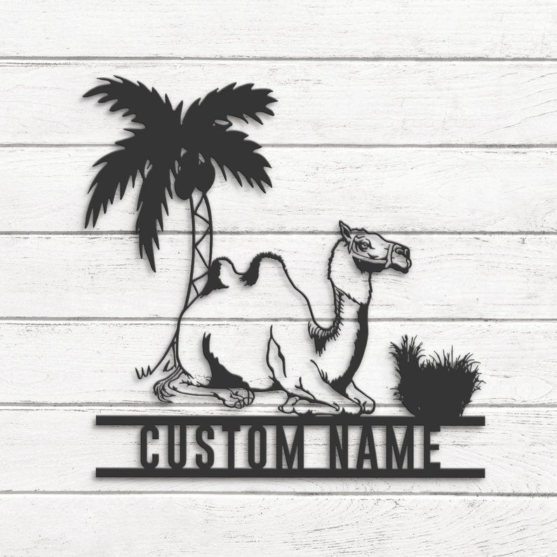Custom Bactrian Camel Metal Wall Art LED Light Personalized Mongolian Camel Name Sign Home Decor Two Humped Camel Kid Nursery Decoration