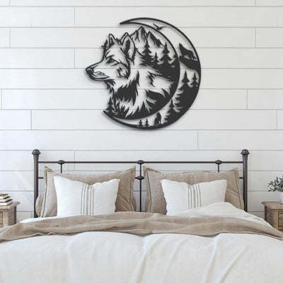 Wolf On The Moon Metal Wall Art LED Light Howling Wolf Sign Home Decor Kid Nursery Decoration Man Cave Christmas Housewarming Birthday Gift