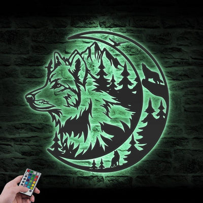 Wolf On The Moon Metal Wall Art LED Light Howling Wolf Sign Home Decor Kid Nursery Decoration Man Cave Christmas Housewarming Birthday Gift