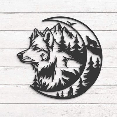 Wolf On The Moon Metal Wall Art LED Light Howling Wolf Sign Home Decor Kid Nursery Decoration Man Cave Christmas Housewarming Birthday Gift