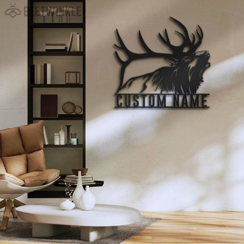 Custom ELK Deer Hunting Metal Wall Art LED Light Personalized Hunter Name Sign Home Decor Antler Cabin Decoration Housewarming Xmas birthday