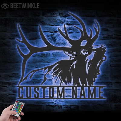 Custom ELK Deer Hunting Metal Wall Art LED Light Personalized Hunter Name Sign Home Decor Antler Cabin Decoration Housewarming Xmas birthday