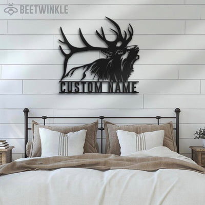 Custom ELK Deer Hunting Metal Wall Art LED Light Personalized Hunter Name Sign Home Decor Antler Cabin Decoration Housewarming Xmas birthday