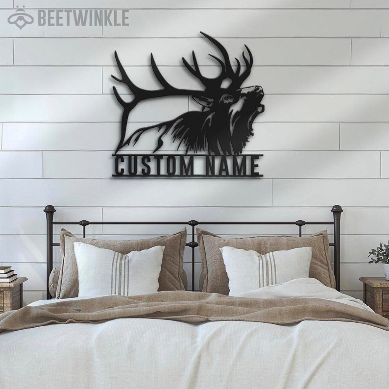 Custom ELK Deer Hunting Metal Wall Art LED Light Personalized Hunter Name Sign Home Decor Antler Cabin Decoration Housewarming Xmas birthday