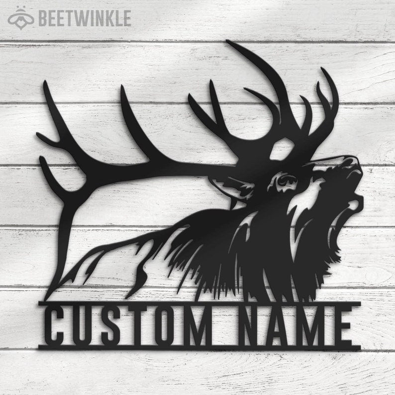 Custom ELK Deer Hunting Metal Wall Art LED Light Personalized Hunter Name Sign Home Decor Antler Cabin Decoration Housewarming Xmas birthday