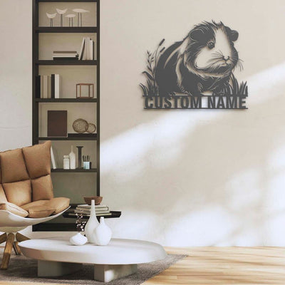Custom Guinea Pig Metal Wall Art LED Light Personalized Cavy Lover Name Sign Home Decor Kid Nursery Rodent Belonging Animal Decoration Gift