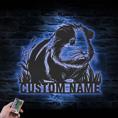 Custom Guinea Pig Metal Wall Art LED Light Personalized Cavy Lover Name Sign Home Decor Kid Nursery Rodent Belonging Animal Decoration Gift